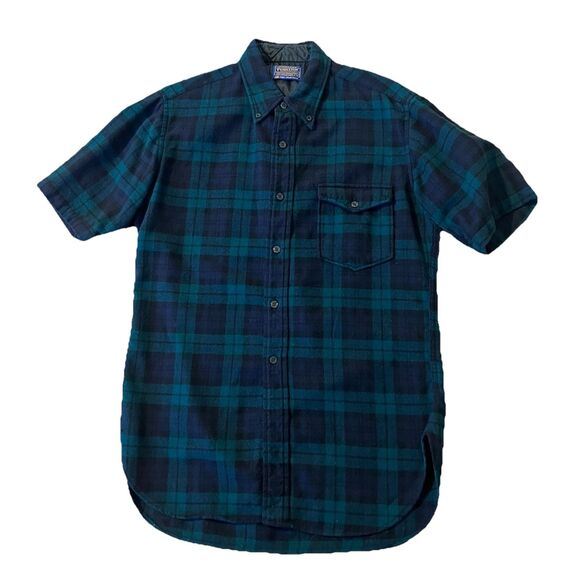 Vintage Pendleton Wool Blue Green Tartan Plaid Size M Short Sleeve USA 60s RARE - Picture 1 of 7